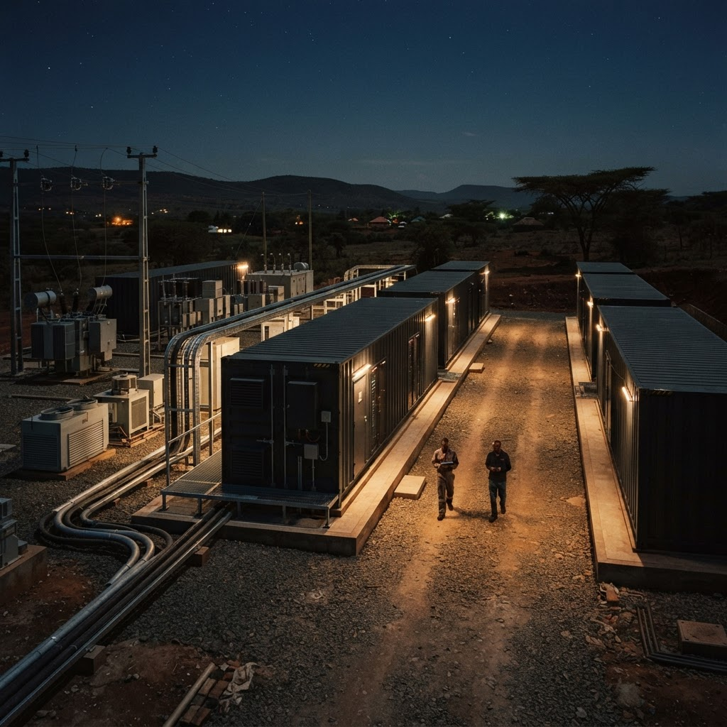 Modular high-density compute facility at night